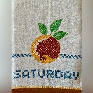 Vintage Saturday Embroidered Tea Towel 20.5”x15”